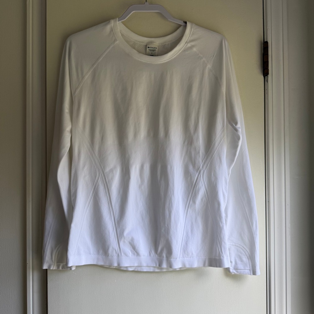 Athleta Momentum Seamless Long Sleeve Top White Thumbhole Running Shirt Large